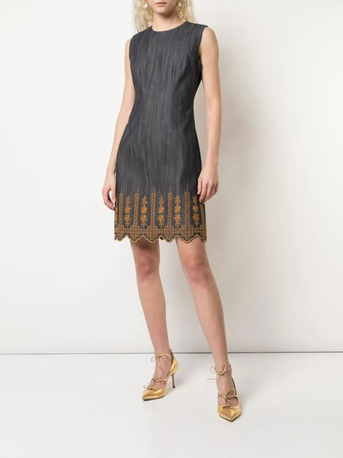 Adam Lippes Dresses and Jumpsuits Sheath Dress In Broderie Anglaise Indigo Gold 8211 Women