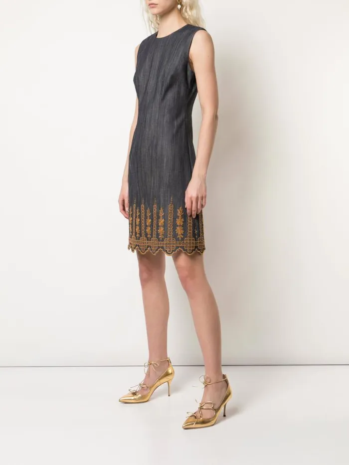 Adam Lippes Dresses and Jumpsuits Sheath Dress In Broderie Anglaise Indigo Gold 8211 Women