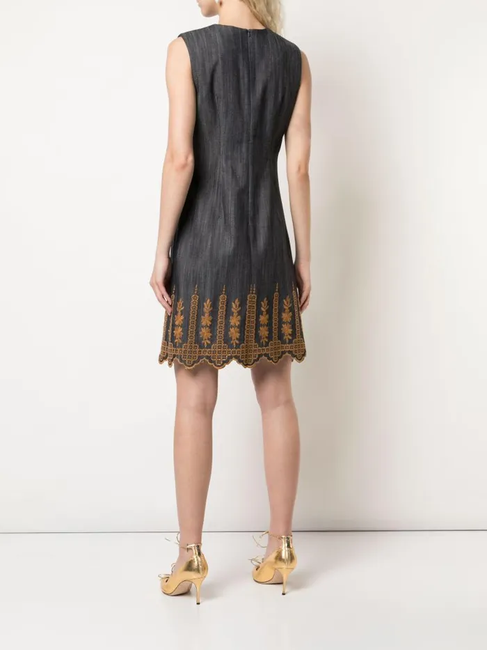Adam Lippes Dresses and Jumpsuits Sheath Dress In Broderie Anglaise Indigo Gold 8211 Women