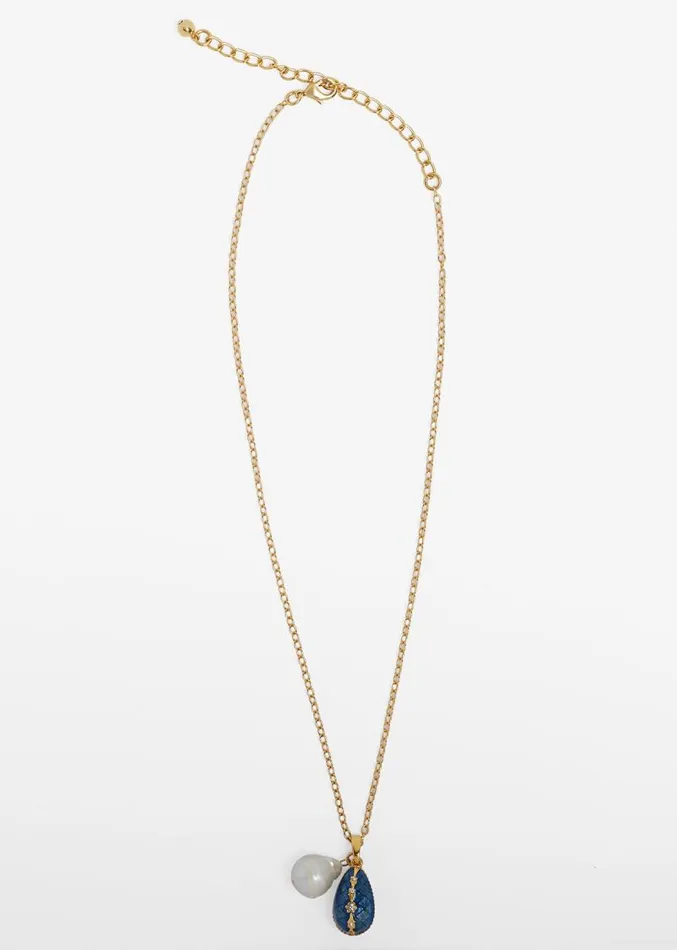 Adam Lippes Necklaces Teardrop Necklace With Fresh Water Pearl Navy 8211 Women