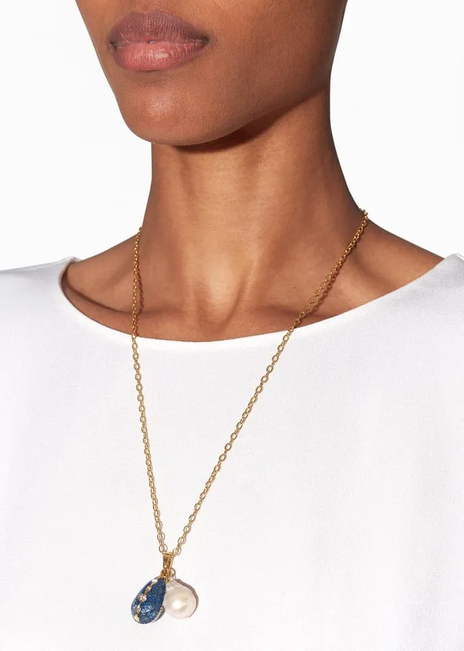 Adam Lippes Necklaces Teardrop Necklace With Fresh Water Pearl Navy 8211 Women