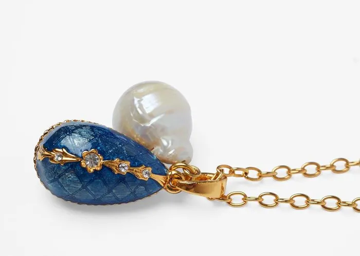 Adam Lippes Necklaces Teardrop Necklace With Fresh Water Pearl Navy 8211 Women