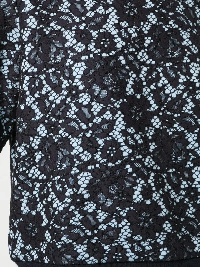 Adam Lippes Sweaters Short Sleeve Sweatshirt In Lace Bonded Jersey Navy Light Blue 8211 Women