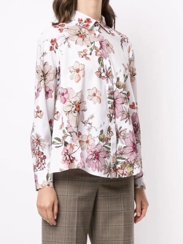 Adam Lippes Tops Long Sleeve Trapeze Shirt In Printed Poplin White Floral 8211 Women