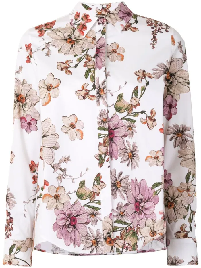 Adam Lippes Tops Long Sleeve Trapeze Shirt In Printed Poplin White Floral 8211 Women