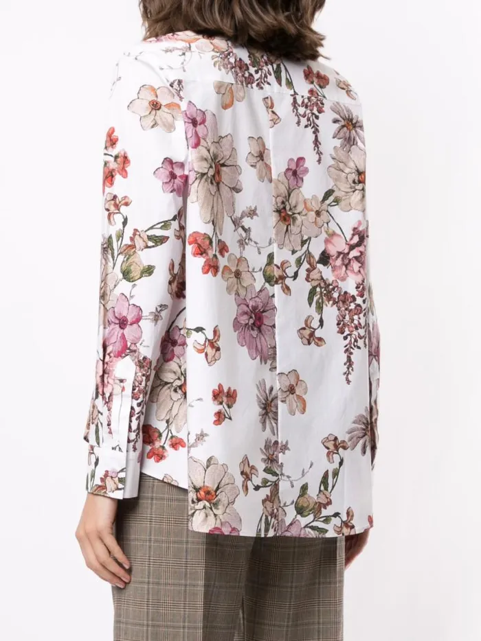 Adam Lippes Tops Long Sleeve Trapeze Shirt In Printed Poplin White Floral 8211 Women