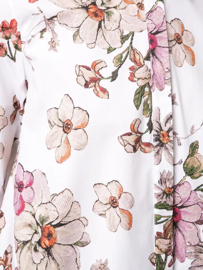 Adam Lippes Tops Long Sleeve Trapeze Shirt In Printed Poplin White Floral 8211 Women