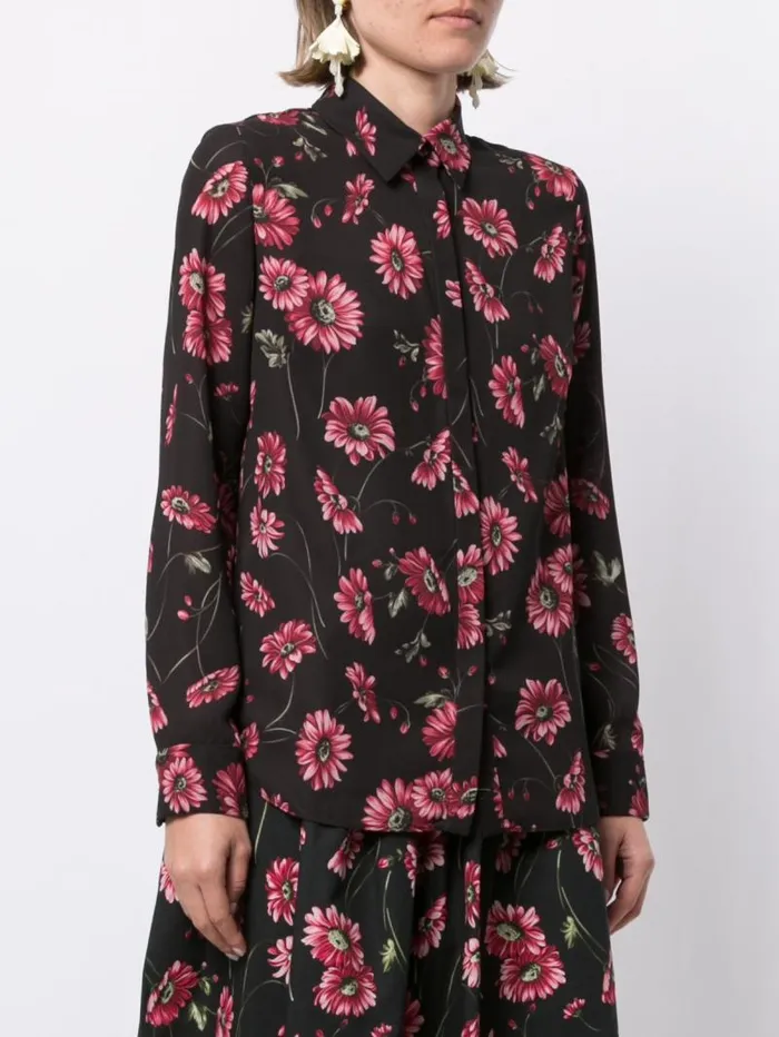 Adam Lippes Tops Menwear Shirt In Printed Georgette Black Daisy 8211 Women