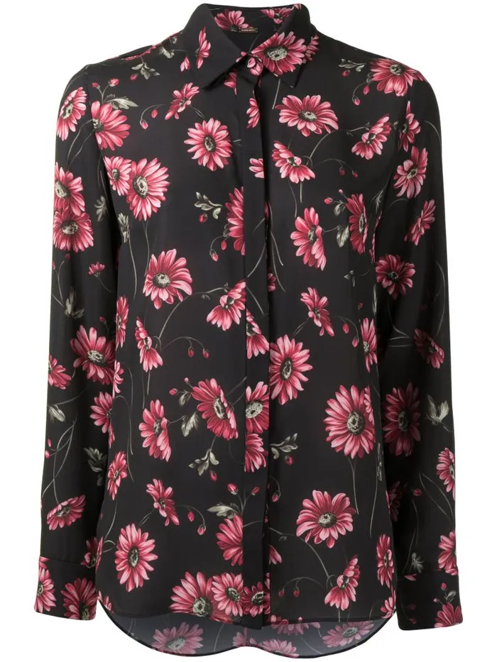 Adam Lippes Tops Menwear Shirt In Printed Georgette Black Daisy 8211 Women
