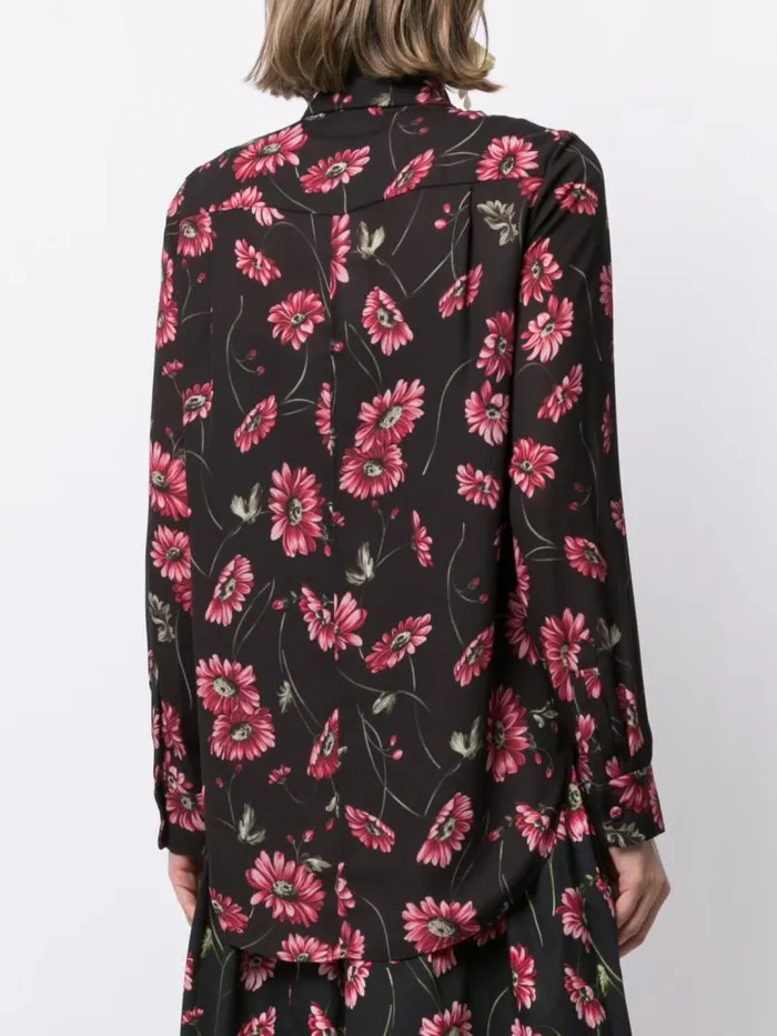 Adam Lippes Tops Menwear Shirt In Printed Georgette Black Daisy 8211 Women