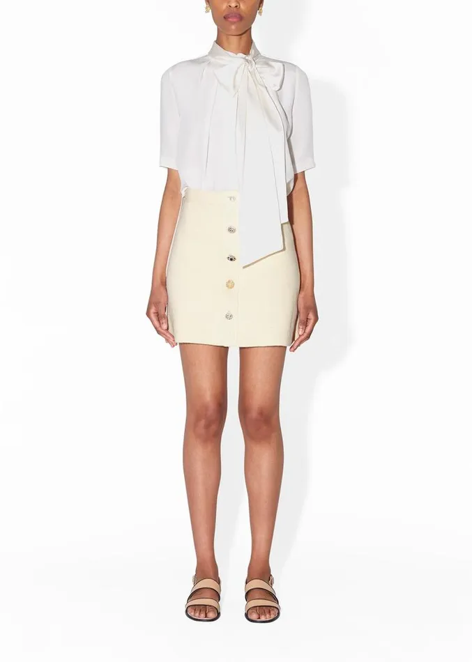 Adam Lippes Tops Pleat Neck Blouse In Silk Crepe Ivory 8211 Women