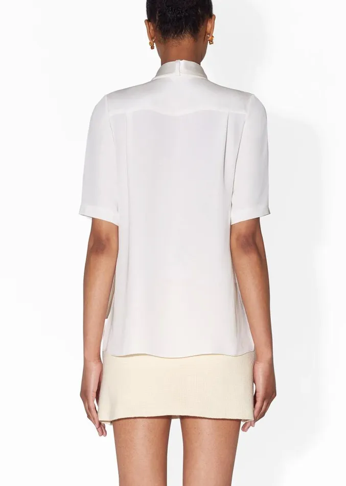 Adam Lippes Tops Pleat Neck Blouse In Silk Crepe Ivory 8211 Women