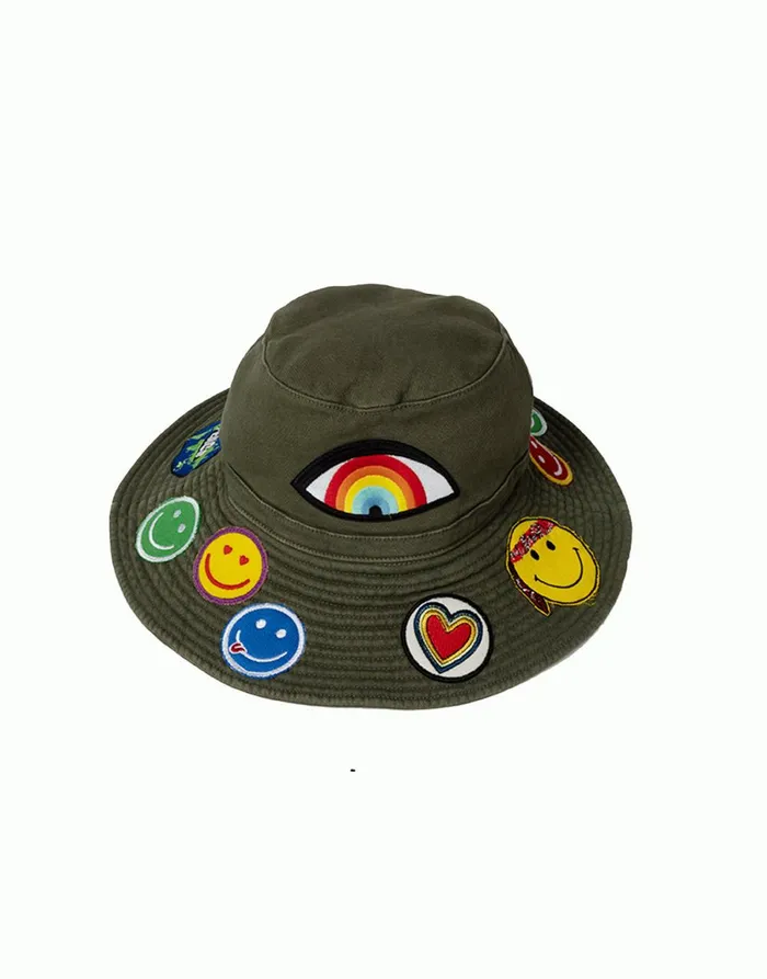 Adina Bucket Hat W Happy Hippie Patches Military Women039s Lauren Moshi Hats