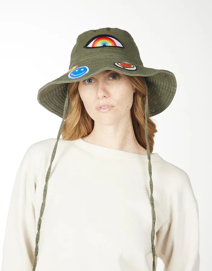 Adina Bucket Hat W Happy Hippie Patches Military Women039s Lauren Moshi Hats