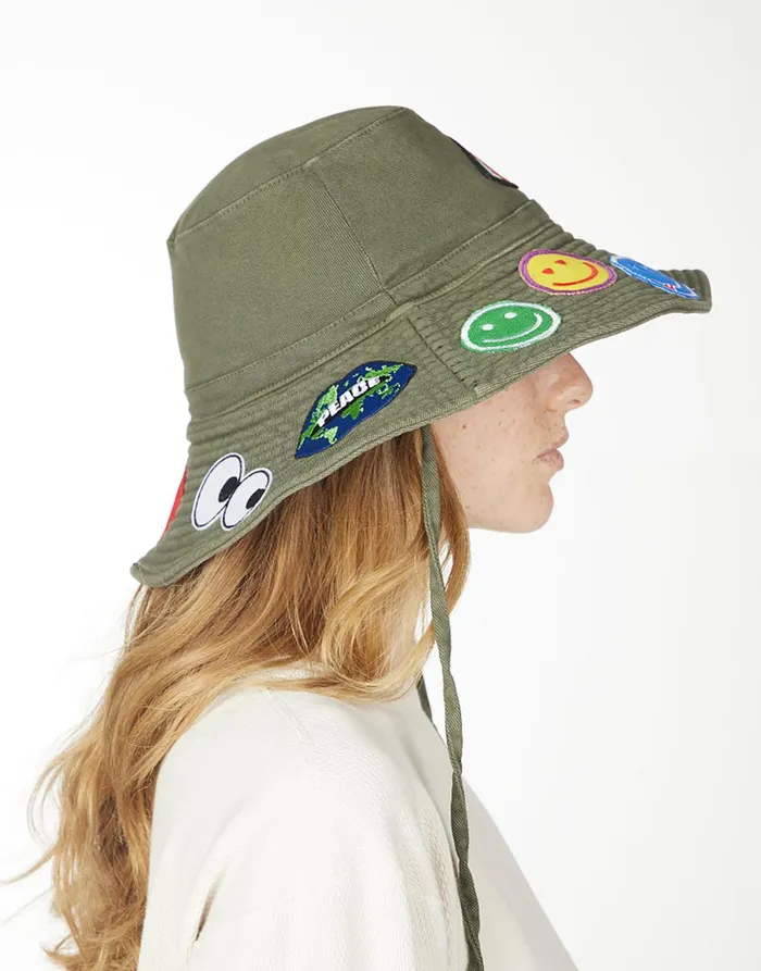 Adina Bucket Hat W Happy Hippie Patches Military Women039s Lauren Moshi Hats