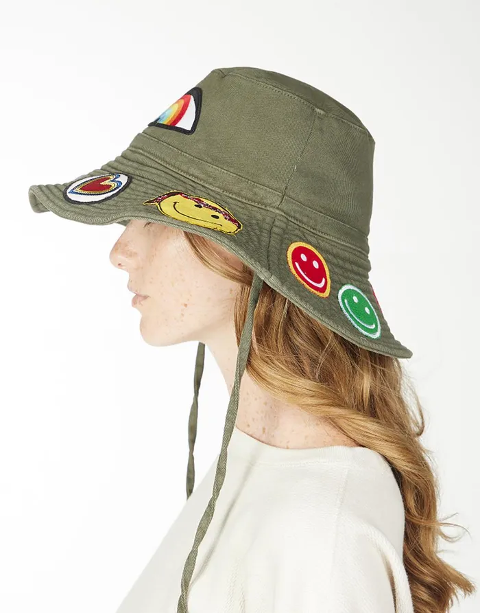 Adina Bucket Hat W Happy Hippie Patches Military Women039s Lauren Moshi Hats