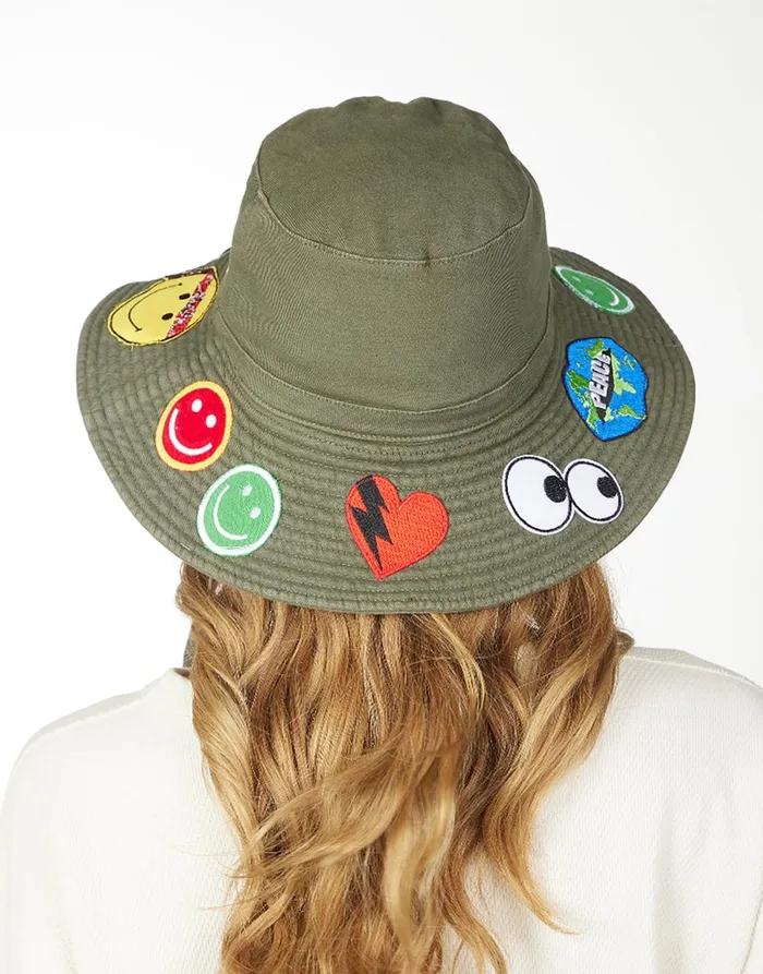 Adina Bucket Hat W Happy Hippie Patches Military Women039s Lauren Moshi Hats