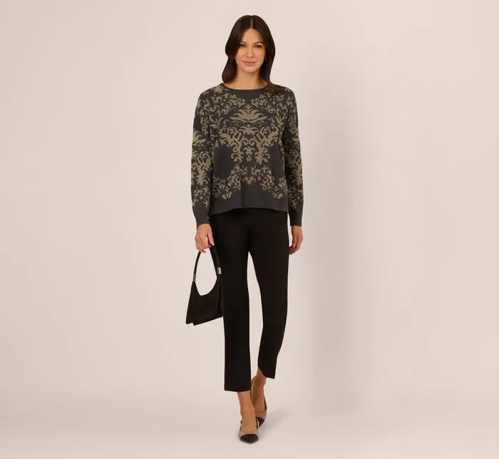 Adrianna Papell Coord Sets Drop Shoulder Metallic Knit Sweater In Slate Grey Gold 8211 Women