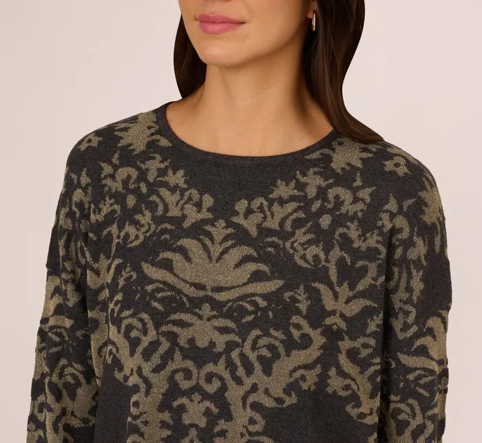 Adrianna Papell Coord Sets Drop Shoulder Metallic Knit Sweater In Slate Grey Gold 8211 Women