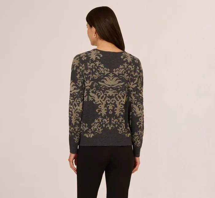 Adrianna Papell Coord Sets Drop Shoulder Metallic Knit Sweater In Slate Grey Gold 8211 Women