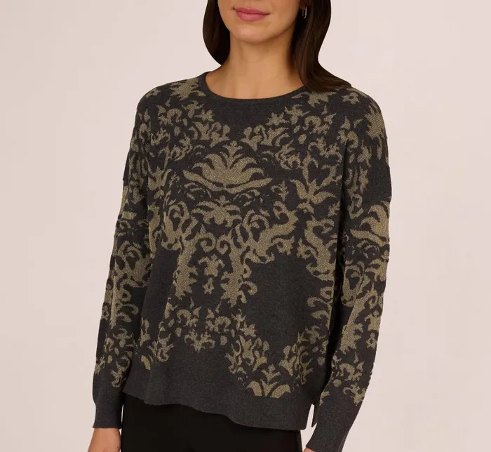 Adrianna Papell Coord Sets Drop Shoulder Metallic Knit Sweater In Slate Grey Gold 8211 Women