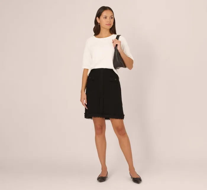 Adrianna Papell Coord Sets Short Sleeve Pointelle Sweater With Crew Neckline In Ivory 8211 Women
