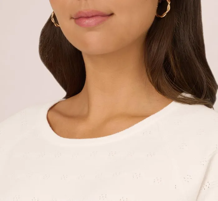 Adrianna Papell Coord Sets Short Sleeve Pointelle Sweater With Crew Neckline In Ivory 8211 Women