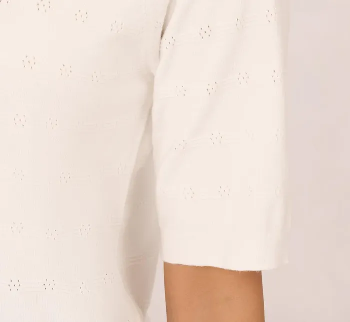 Adrianna Papell Coord Sets Short Sleeve Pointelle Sweater With Crew Neckline In Ivory 8211 Women