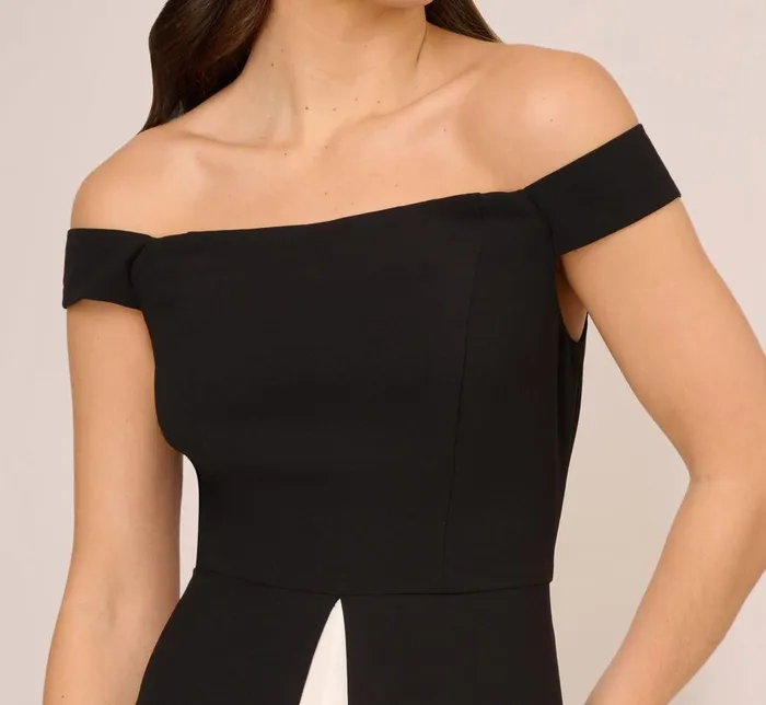 Adrianna Papell Day Dresses Colorblock Off The Shoulder Wide Leg Jumpsuit In Black Ivory 8211 Women