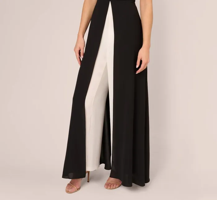 Adrianna Papell Day Dresses Colorblock Off The Shoulder Wide Leg Jumpsuit In Black Ivory 8211 Women