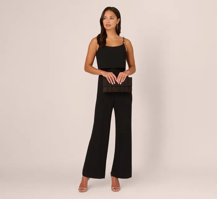 Adrianna Papell Day Dresses Crepe Popover Jumpsuit With Chain Straps In Black 8211 Women