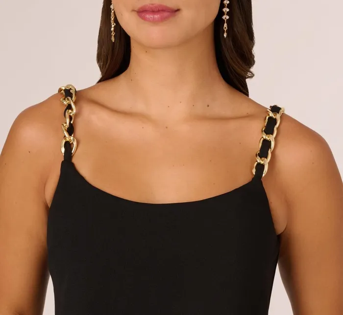 Adrianna Papell Day Dresses Crepe Popover Jumpsuit With Chain Straps In Black 8211 Women