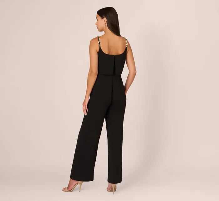 Adrianna Papell Day Dresses Crepe Popover Jumpsuit With Chain Straps In Black 8211 Women