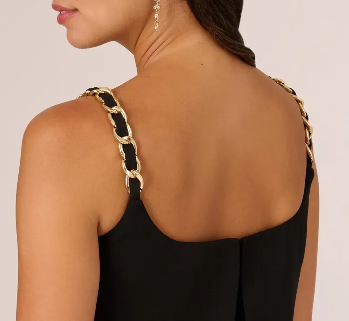 Adrianna Papell Day Dresses Crepe Popover Jumpsuit With Chain Straps In Black 8211 Women