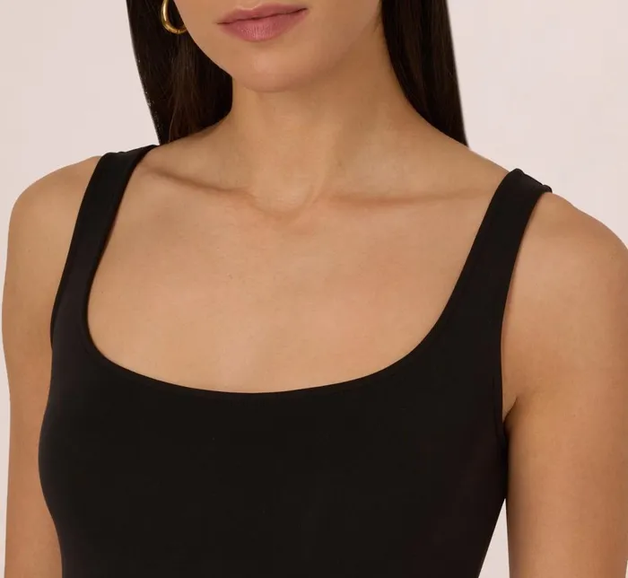 Adrianna Papell Day Dresses Crochet Trimmed Sheath Midi Dress With Tank Straps In Black Ecru 8211 Women