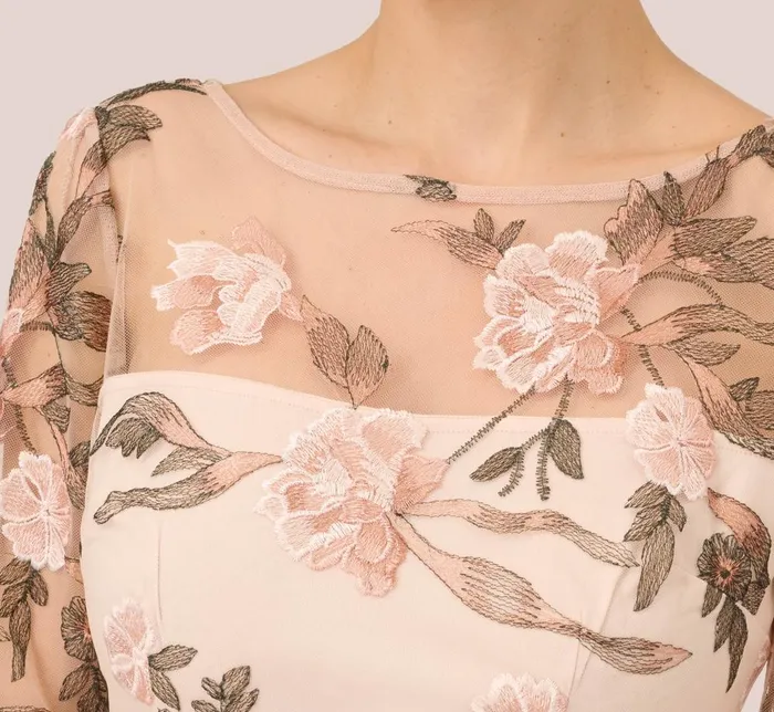 Adrianna Papell Day Dresses Floral Embroidered Bell Sleeve Sheath Dress In Blush Multi 8211 Women
