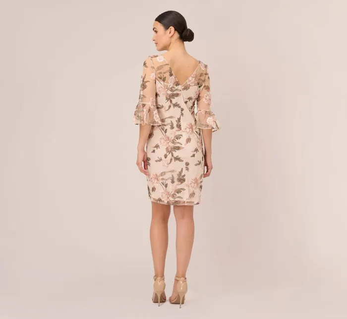 Adrianna Papell Day Dresses Floral Embroidered Bell Sleeve Sheath Dress In Blush Multi 8211 Women