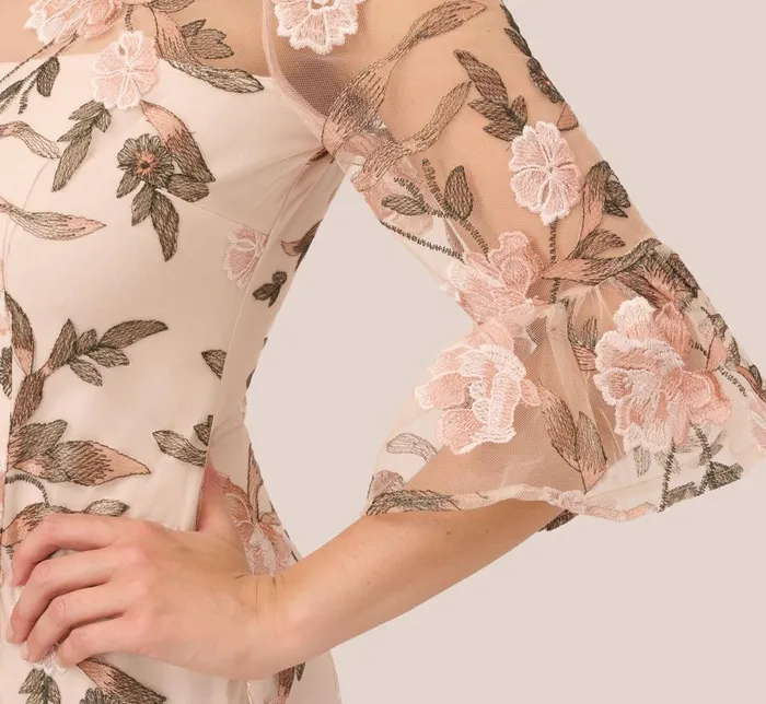 Adrianna Papell Day Dresses Floral Embroidered Bell Sleeve Sheath Dress In Blush Multi 8211 Women