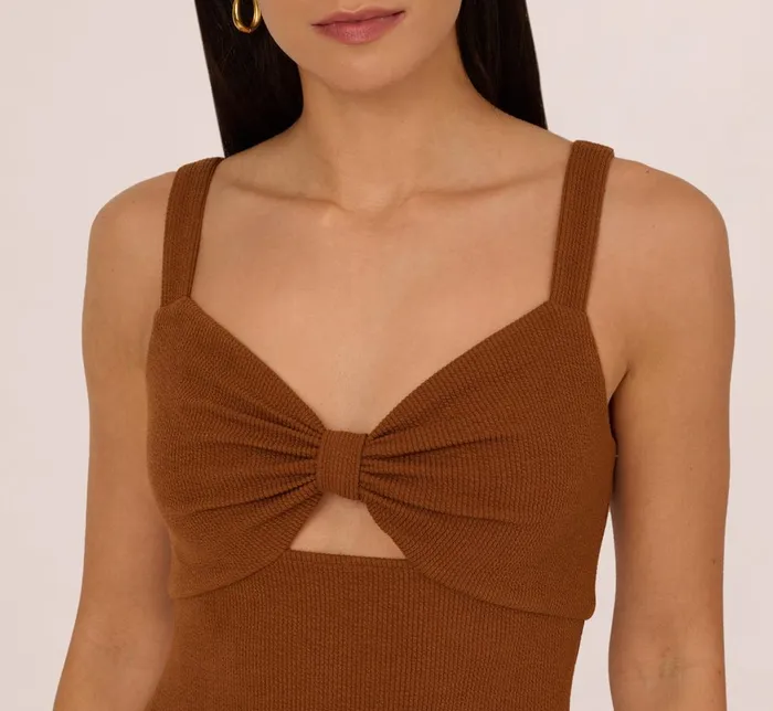 Adrianna Papell Day Dresses Fringe Trim Midi Dress With Keyhole Cutout Bust In Light Brown 8211 Women
