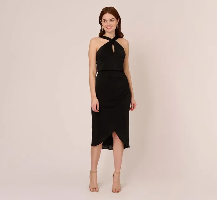 Adrianna Papell Day Dresses Halter Cocktail Dress With Faux Wrap Skirt In Black 8211 Women Adrianna Papell Day Dresses Halter Cocktail Dress With Faux Wrap Skirt In Black 8211 Women