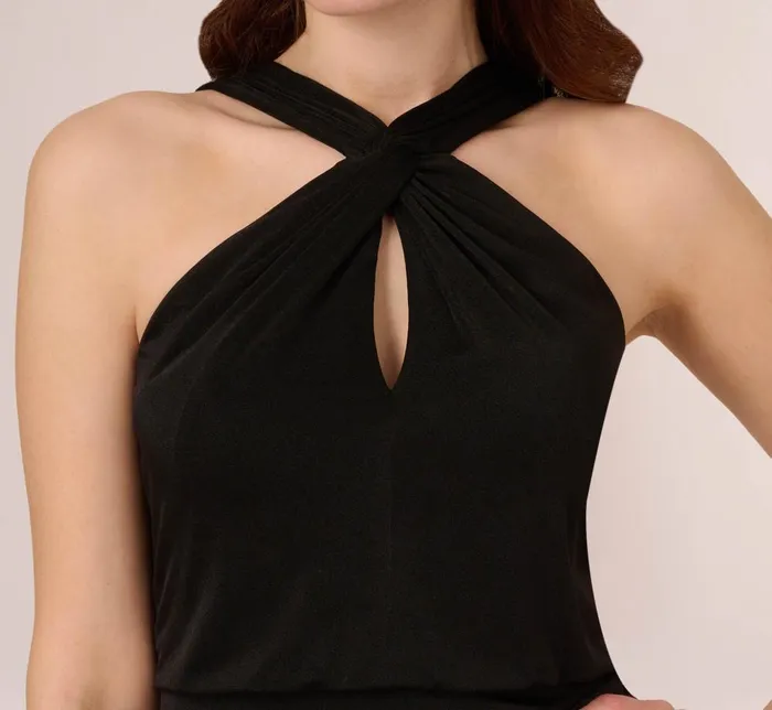Adrianna Papell Day Dresses Halter Cocktail Dress With Faux Wrap Skirt In Black 8211 Women