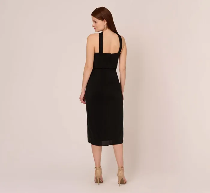 Adrianna Papell Day Dresses Halter Cocktail Dress With Faux Wrap Skirt In Black 8211 Women