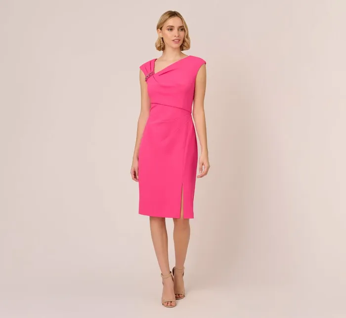 Adrianna Papell Day Dresses Knit Crepe Sleeveless Midi Dress With Asymmetrical Neckline In Electric Pink 8211 Women Adrianna Papell Day Dresses Knit Crepe Sleeveless Midi Dress With Asymmetrical Neckline In Electric Pink 8211 Women