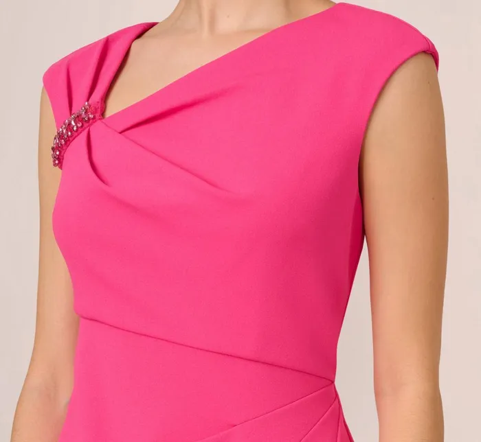 Adrianna Papell Day Dresses Knit Crepe Sleeveless Midi Dress With Asymmetrical Neckline In Electric Pink 8211 Women