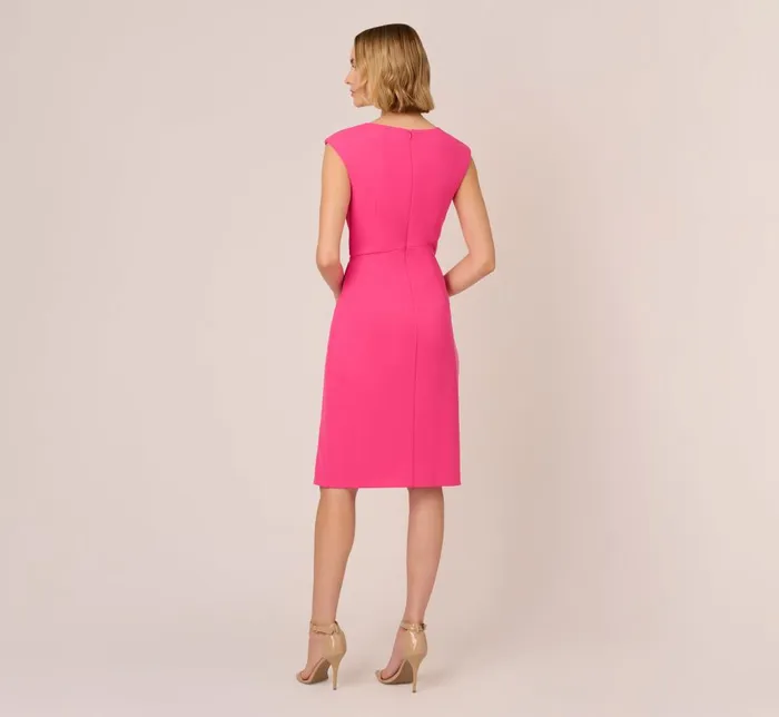 Adrianna Papell Day Dresses Knit Crepe Sleeveless Midi Dress With Asymmetrical Neckline In Electric Pink 8211 Women