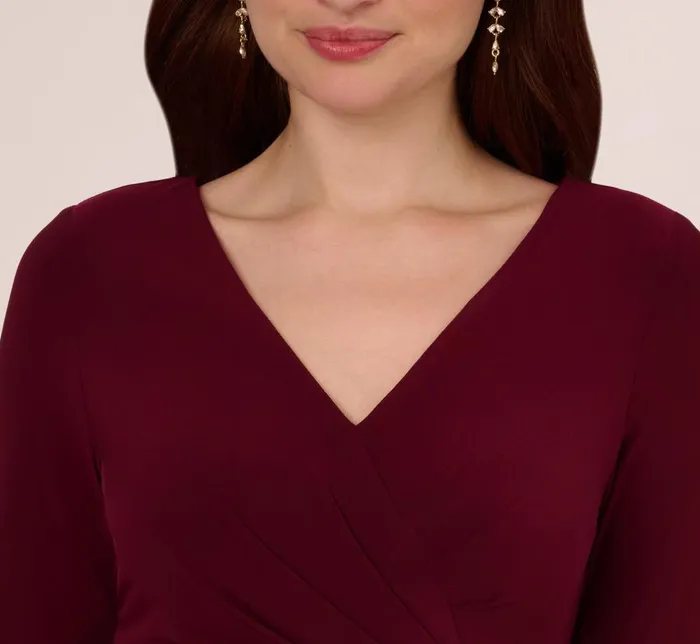Adrianna Papell Day Dresses Long Sleeve Draped Jersey Dress With Chain Trim In Blackened Red 8211 Women