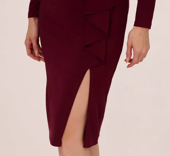 Adrianna Papell Day Dresses Long Sleeve Draped Jersey Dress With Chain Trim In Blackened Red 8211 Women