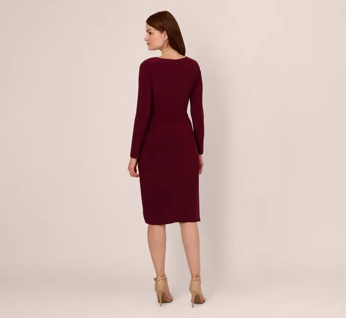 Adrianna Papell Day Dresses Long Sleeve Draped Jersey Dress With Chain Trim In Blackened Red 8211 Women