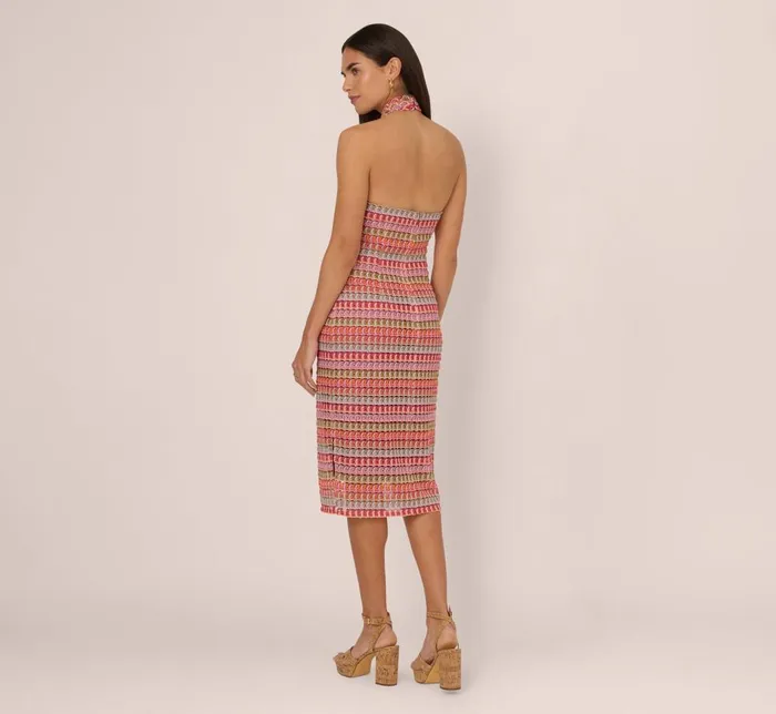 Adrianna Papell Day Dresses Multicolor Crochet Midi Dress With Halter Neckline In Purple Multi 8211 Women