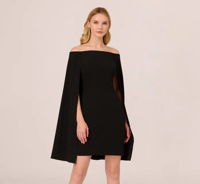 Adrianna Papell Day Dresses Off The Shoulder Cape Dress In Black 8211 Women